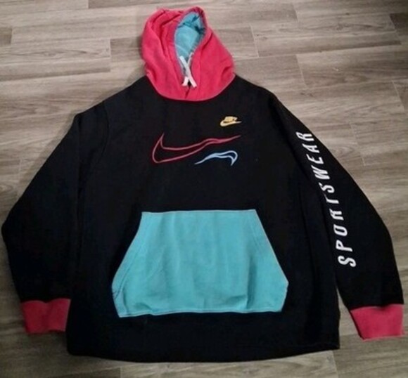 Nike Miami Vice Club Sportswear Pullover Hoodie Black Teal Pink Mens Size XXL - Picture 1 of 7